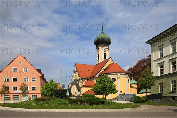 St. Nicholas Church of Immenstadt im Allgaeu at the roundabout on the church square. Immenstadt im Allgaeu