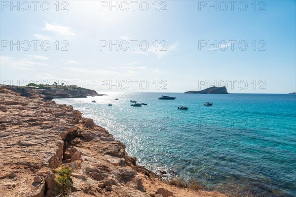 Cala Comte beach in the southwest of the island of Ibiza. Ideal beach for sunset. Balearic