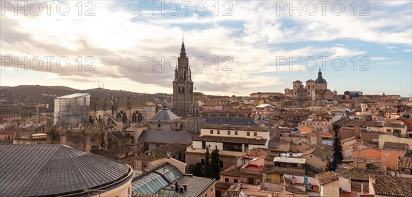 Panoramic from the rooftops in the medieval city of Toledo in Castilla La Mancha