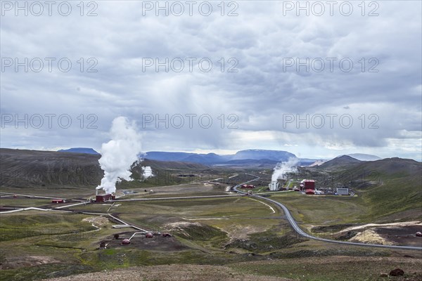 Pools of boiling water in the landscape in the Myvatn park. Iceland