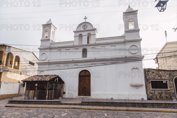 The white church in the town of Copan Ruinas. Honduras