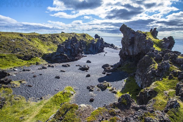 The black beach from above the Snaefellsnes coast. Iceland