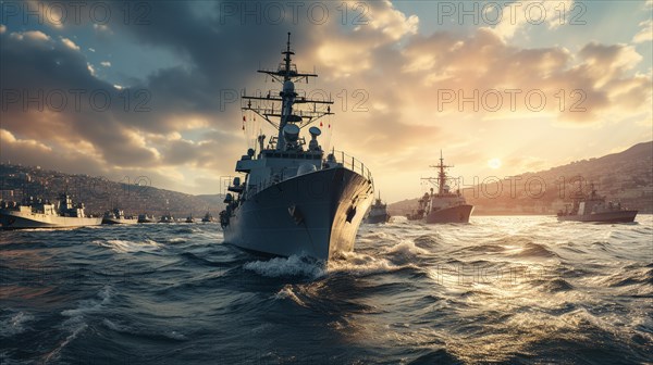 United states navy battleships presence in the easter mediterranean ocean. generative AI