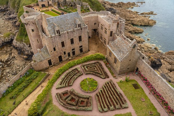 Gardens from above Fort-la-Latte castle by the sea at Cape Frehel and near Saint-Malo