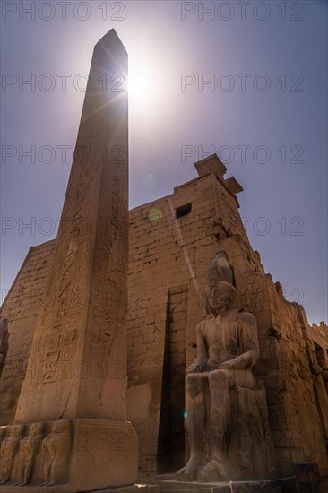 Beautiful facade of one of the most beautiful temples in Egypt. Luxor Temple with its sculptures of pharaohs and the obelisk