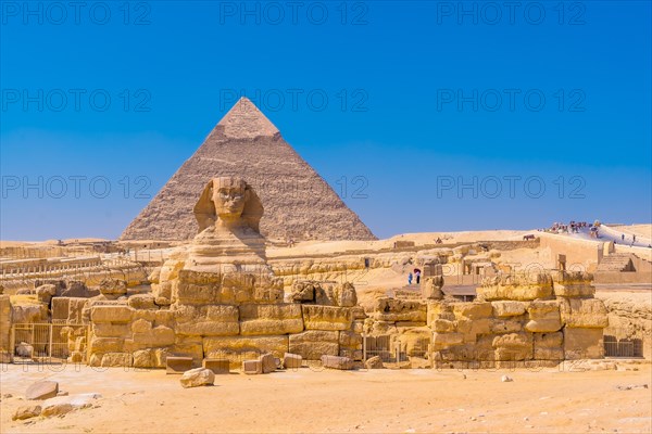 The Great Sphinx of Giza and in the background the pyramid of Khafre