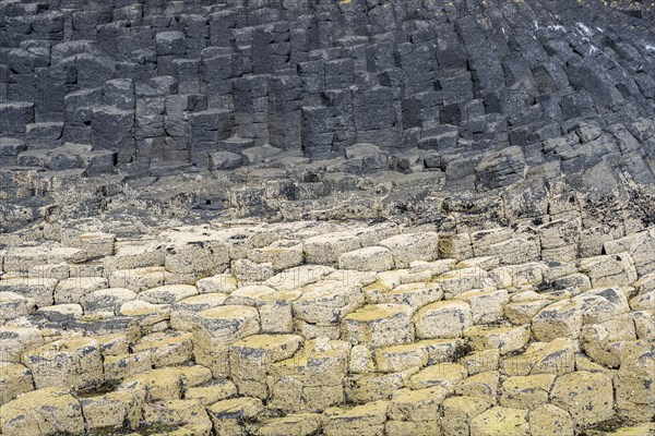 Bizzarely formed polygonal columnar basalt on the uninhabited rocky island of Staffa