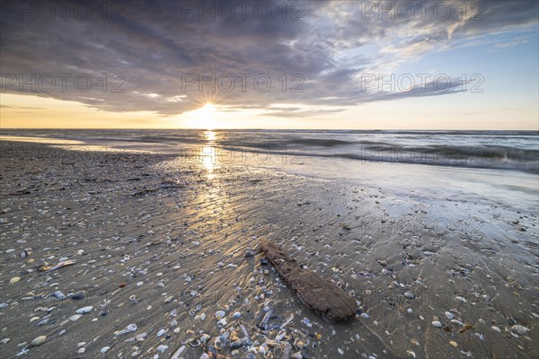 Sunset on the beach of De Panne