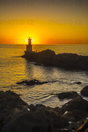 The Lighthouse with beautiful light in the town of Pasajes San Juan near San Sebastian. Gipuzkoa