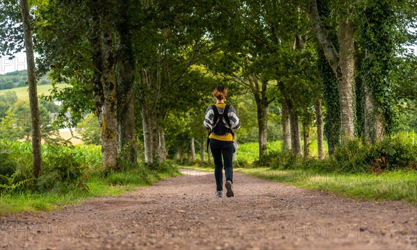 A young mother with her baby in the Broceliande forest