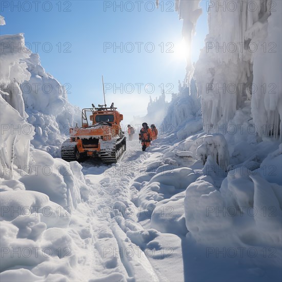 Helpers use evacuation aids to search for people buried in an avalanche