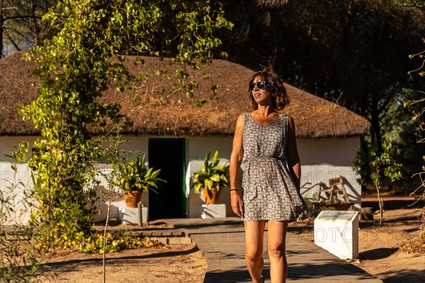 A tourist visiting an old hut in the Donana Natural Park