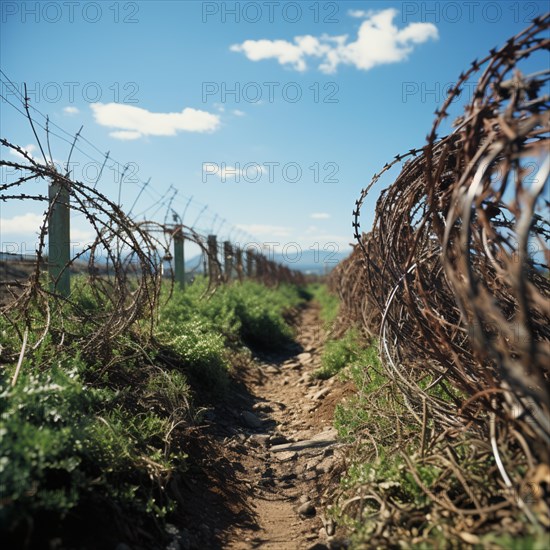 Fence a country border with barbed wire