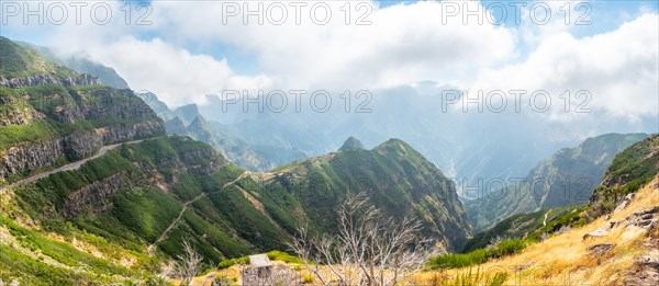 Panoramic view from the Miradouro Lombo do Mouro in a mountain viewpoint in Madeira in summer. Portugal