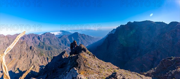 Natural viewpoint of the Caldera de Taburiente on the trek near Roque de los Muchachos one summer afternoon