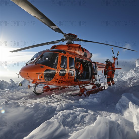 Helpers use evacuation aids to search for people buried in an avalanche