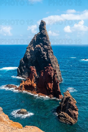 View from the viewpoint of the colorful rock formations at Ponta de Sao Lourenco