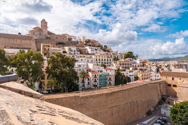 View of the cathedral of Santa Maria de la Neu from the castle wall of Ibiza