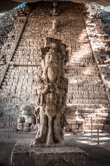 Detail of the most important figure in the temples of Copan Ruinas. Honduras