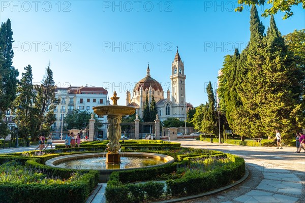San Manuel y San Benito Parish seen from the Retiro Park in the city of Madrid. Spain in summer