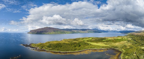 Aerial view of the sea loch Loch Scridain on the Isle of Mull with the peninsula Ardchrishnish