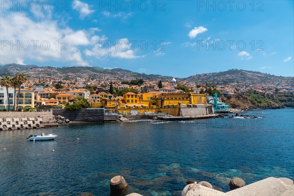 View of Forte de Sao Tiago fort on Funchal beach in summer. Madeira
