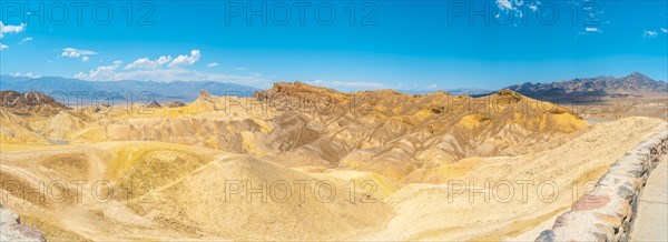Panoramic of beautiful mix of colors from the Zabriskie Point viewpoint in Death Valley