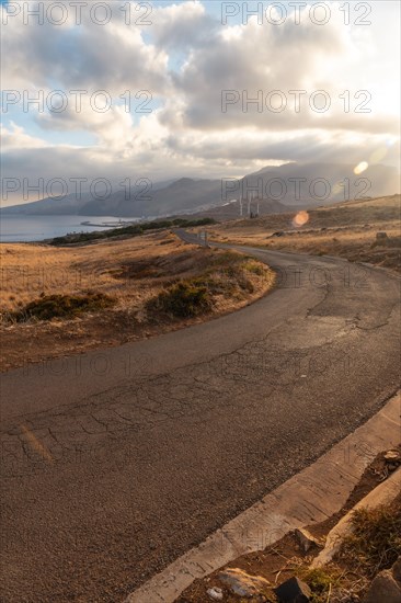 Ponta de Sao Lourenco road on the cliffs of the island at sunset