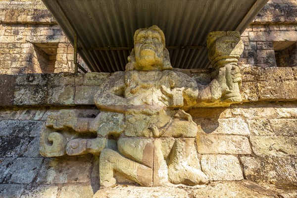 One of the sculptures in the Astronomical pyramid of Copan Ruinas. Honduras