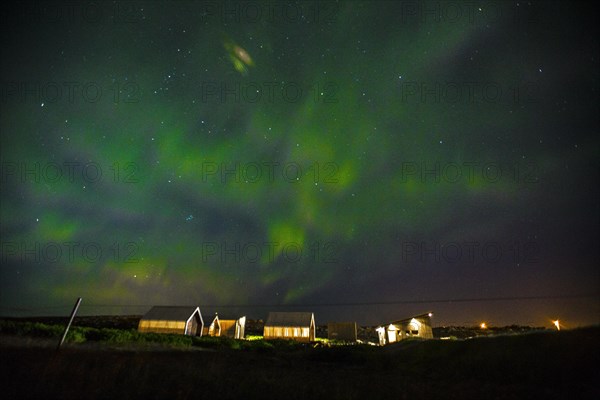 Green lights of the beautiful Northern Lights on the Reykjanes peninsula in southern Iceland