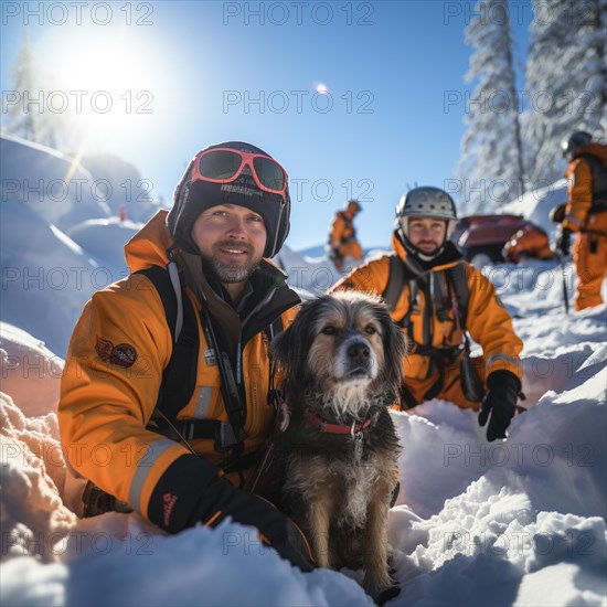 Helpers use evacuation aids to search for people buried in an avalanche