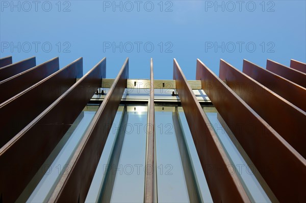 Modern Metal Grate Against Blue Clear Sky and Sunlight in Lugano