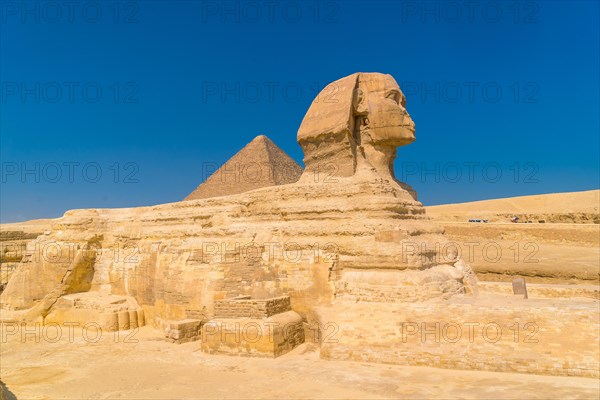 The Great Sphinx of Giza and in the background the Pyramids of Giza