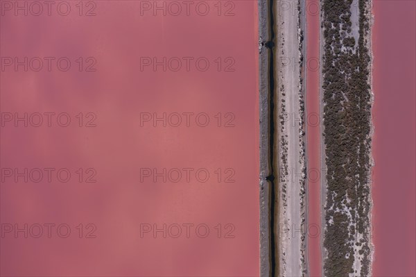 Aerial view of a salt works with road