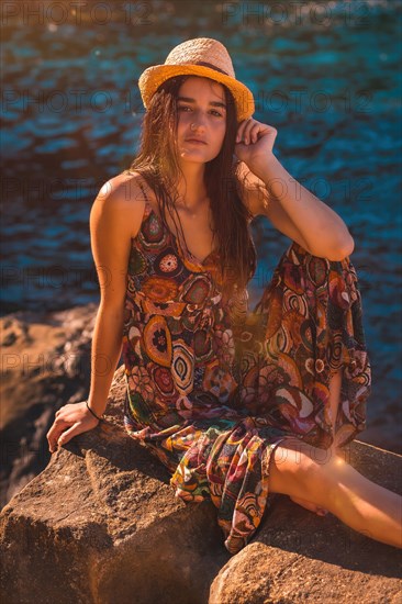 Look of a young Caucasian woman with wet hair