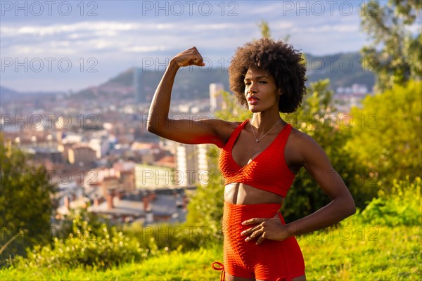 Fitness with a young black girl with afro hair