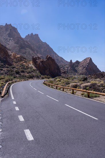 Road next to the viewpoint of Zapato de La Reina in the Teide Natural Park in Tenerife