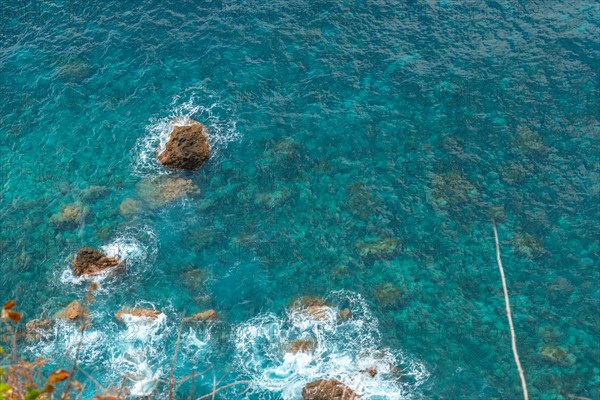 Aerial view of the sea from the Miradouro do Veu da Noiva viewpoint