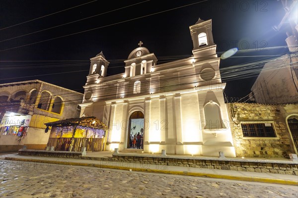 The church at night of Copan Ruinas in the square. Honduras