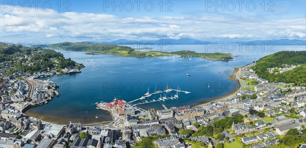 Aerial panorama of the harbour town of Oban