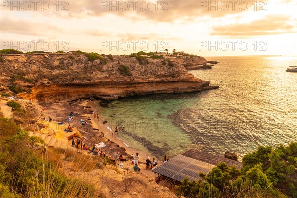 Cala Escondida at sunset in Cala Comte beach on the island of Ibiza. Balearic