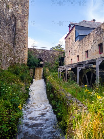 Water mill inside the castle of Fougeres. Brittany region