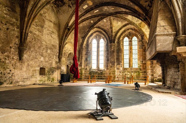 Beautiful interiors with cloth accordion show at the Abbaye de Beauport in the village of Paimpol