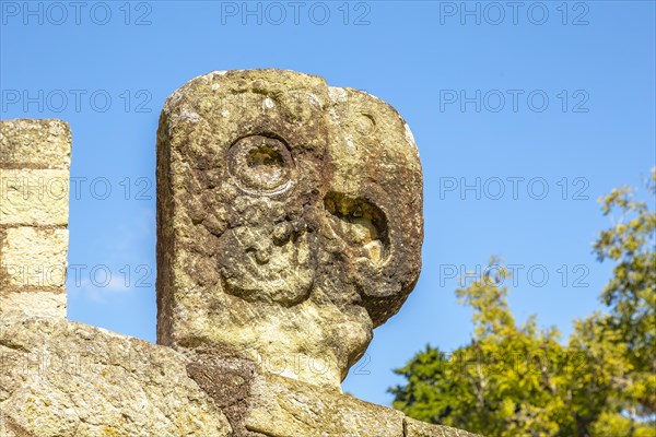 A figure of a head in the temples of Copan Ruinas. Honduras