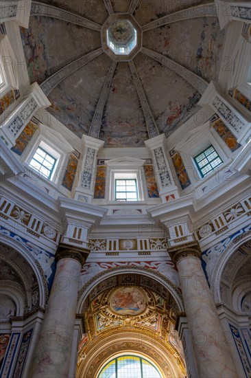 Inside of Temple of the Holy Cross with Sunlight in Riva San Vitale