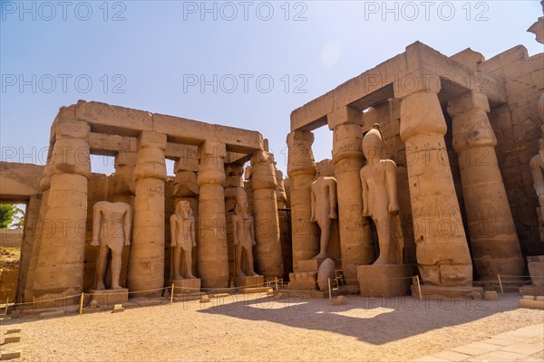 The sculptures of pharaohs and ancient Egyptian drawings on the columns of the Luxor Temple. Egypt