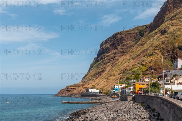 Stone beach in Paul do Mar in the east of Madeira. Portugal