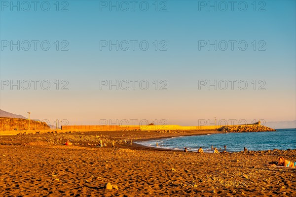 The beach at sunset of Puerto de Tazacorte on the island of La Palma