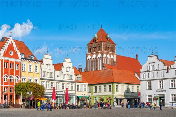 Architecture on the historic market square with St. Mary's Church and town houses