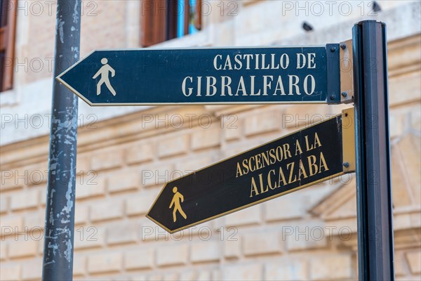 Signs of the Gibralfaro Castle and the Alcazaba of the city of Malaga